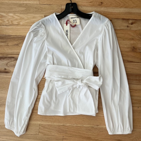 Wrap Crop Cotton Blouse Size IT42/US 8 - Made in Italy - Picture 3 of 7